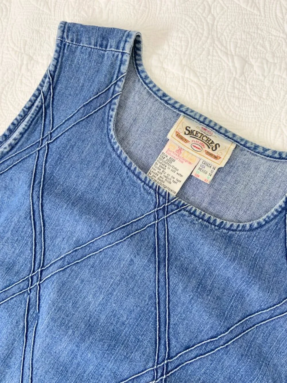 Vintage Sleeveless Denim Top with Side Seam Button Closure / size L-XL - Picture 6 of 11